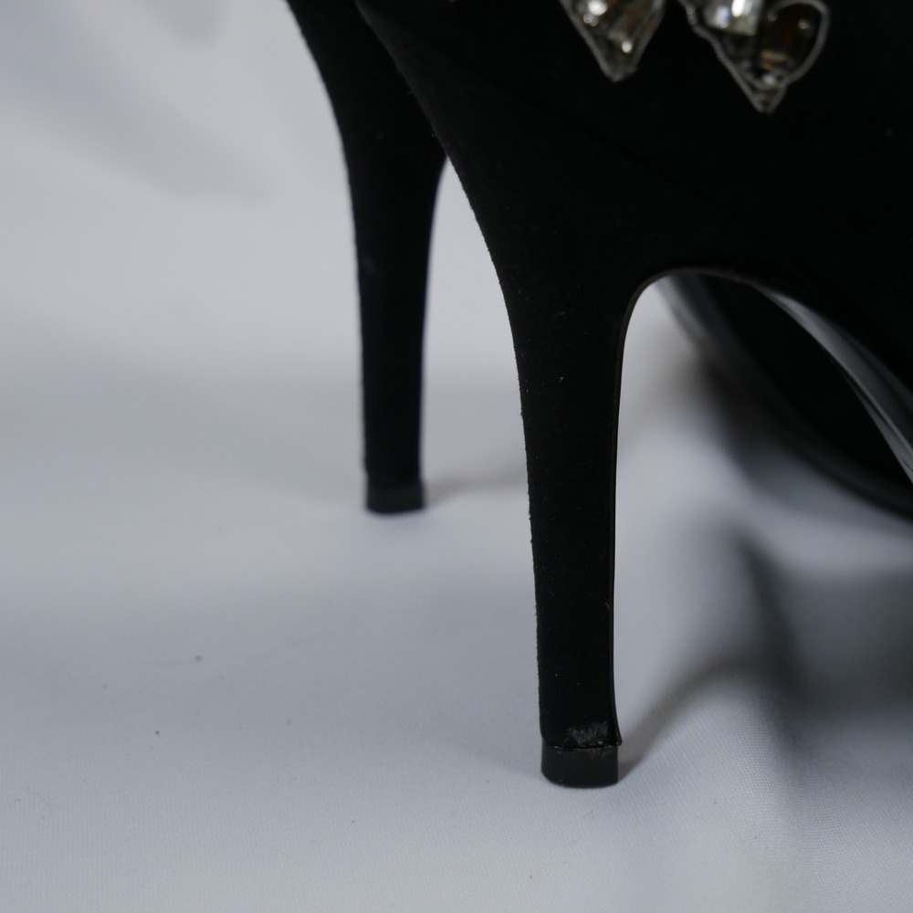 Gucci Black Suede Crystal Embellished Peep Toe Pumps 186938 C2000 7B - Picture 9 of 15